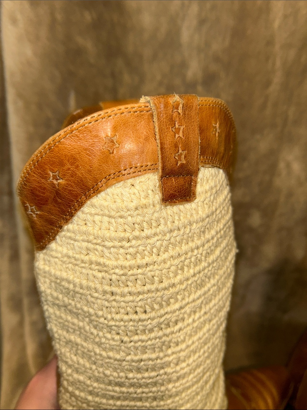 AWOL Tan Leather Cream Crochet Snip Toe Boho Western Coastal Cowgirl Boots 8.5 - Picture 5 of 16